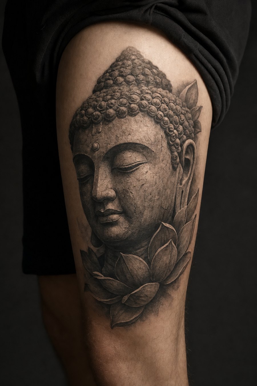 Stone, Black & grey realism · thigh